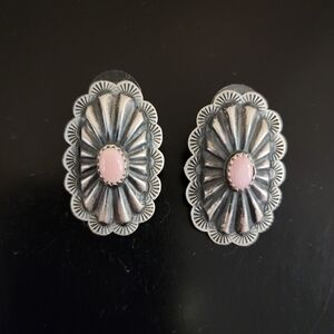 Pink conch concho earrings. Sterling silver.